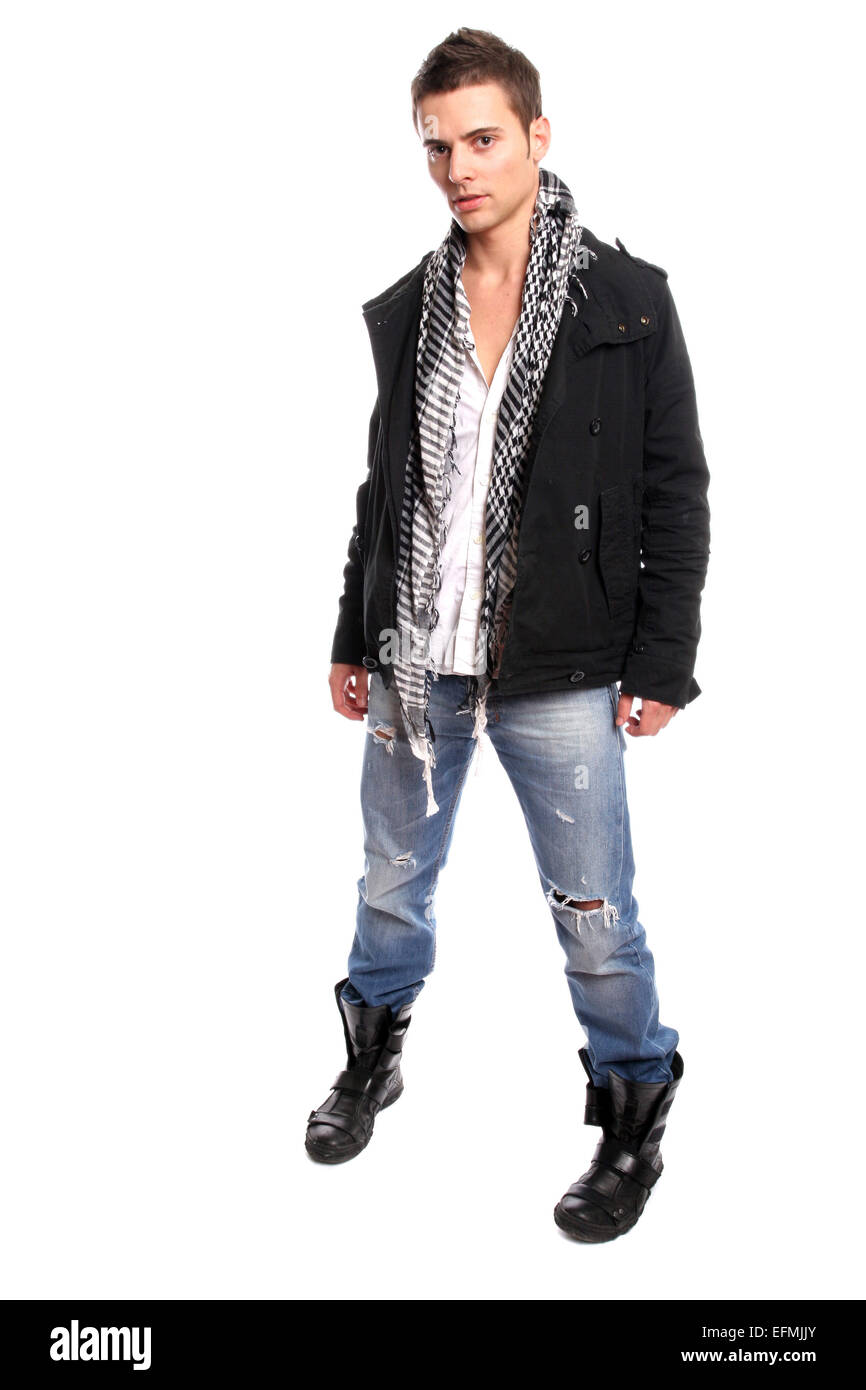 Young casual man posing, isolated in white background Stock Photo - Alamy