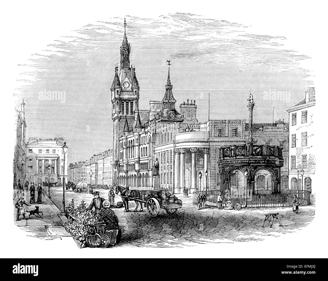 Victorian engraving of the city of Aberdeen, Scotland Stock Photo