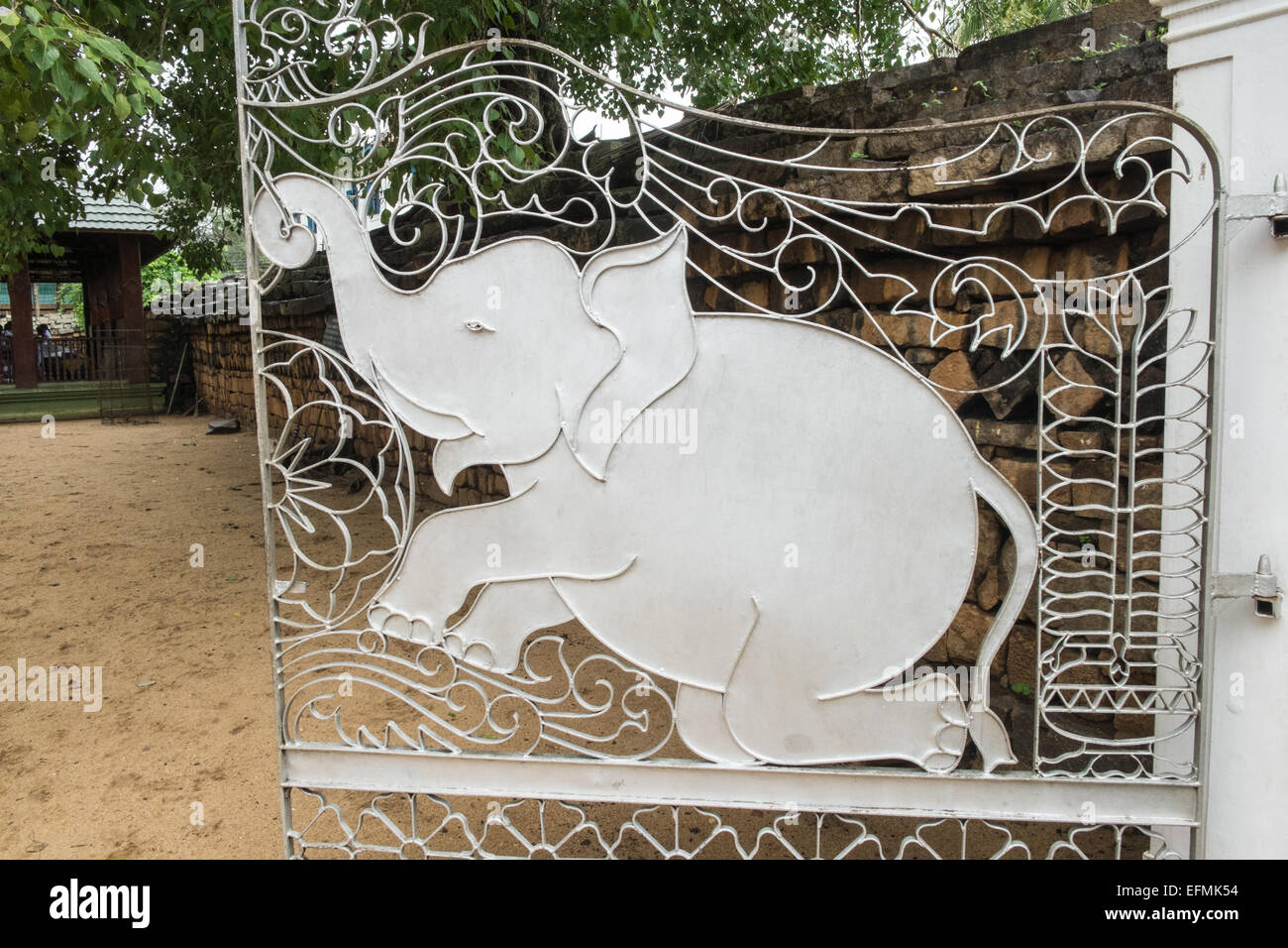 Metal elephant on main gate at sacred bo,bodhi,tree,temple Buddhist