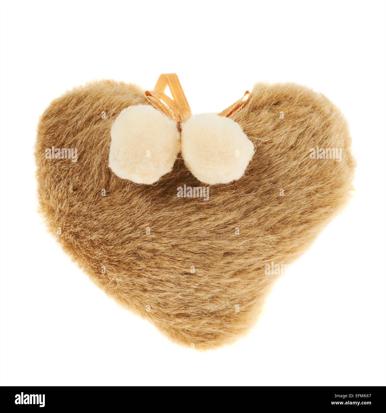 Plush furry brown heart isolated Stock Photo