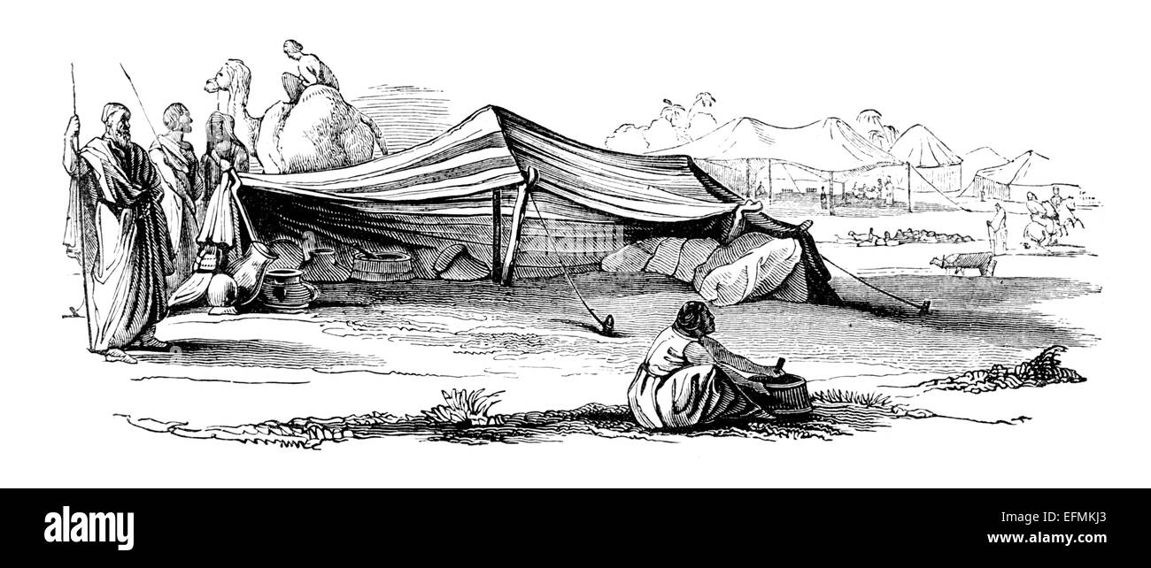 Victorian engraving of an arab caravan camp in the Sahara, Africa Stock Photo