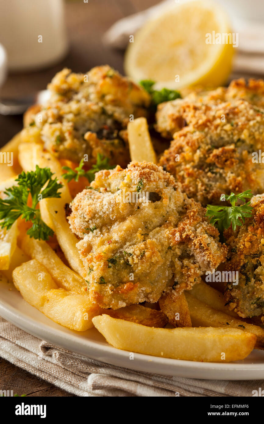 Homemade Breaded Fried Oysters with French Fries Stock Photo Alamy