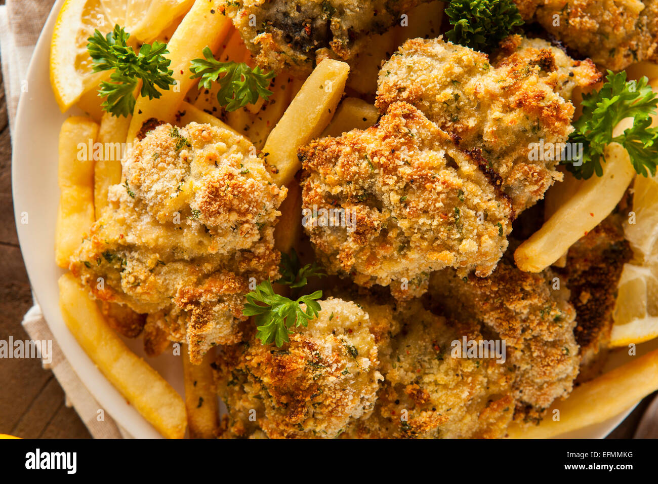 Homemade Breaded Fried Oysters with French Fries Stock Photo Alamy