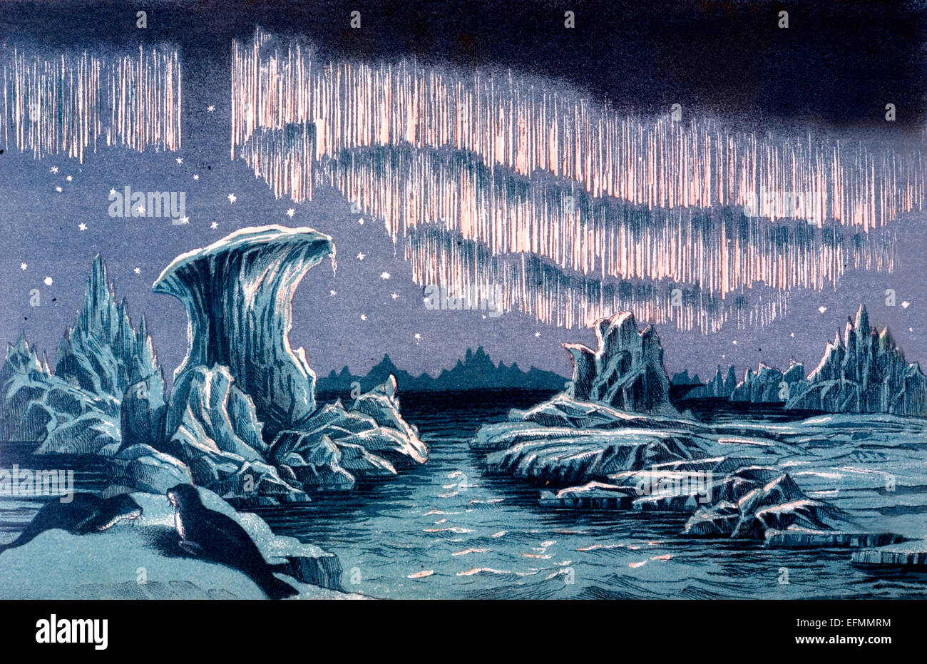 Aurora borealis drawing engraving hi-res stock photography