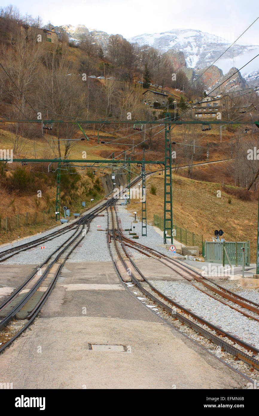 Queralbs railway station, Vall de Núria valley in northern Catalonia, Spain, Europe Stock Photo