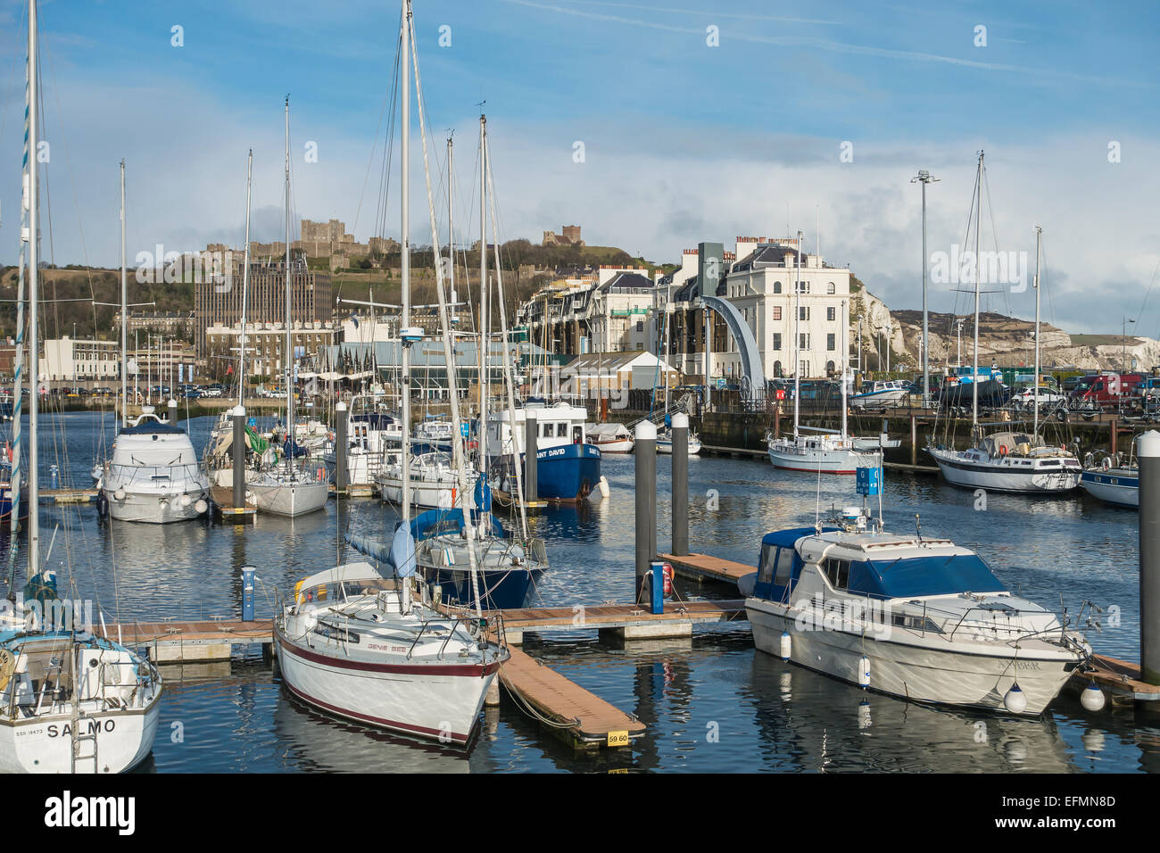 Dover Marina, White Cliffs and Dover Castle Kent England Stock Photo