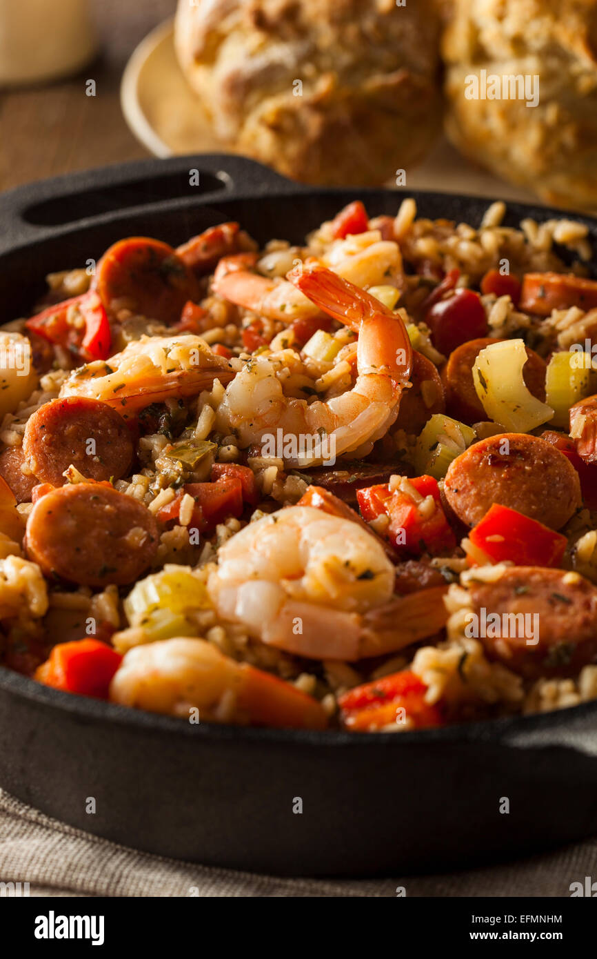 Spicy Homemade Cajun Jambalaya with Sausage and Shrimp Stock Photo Alamy