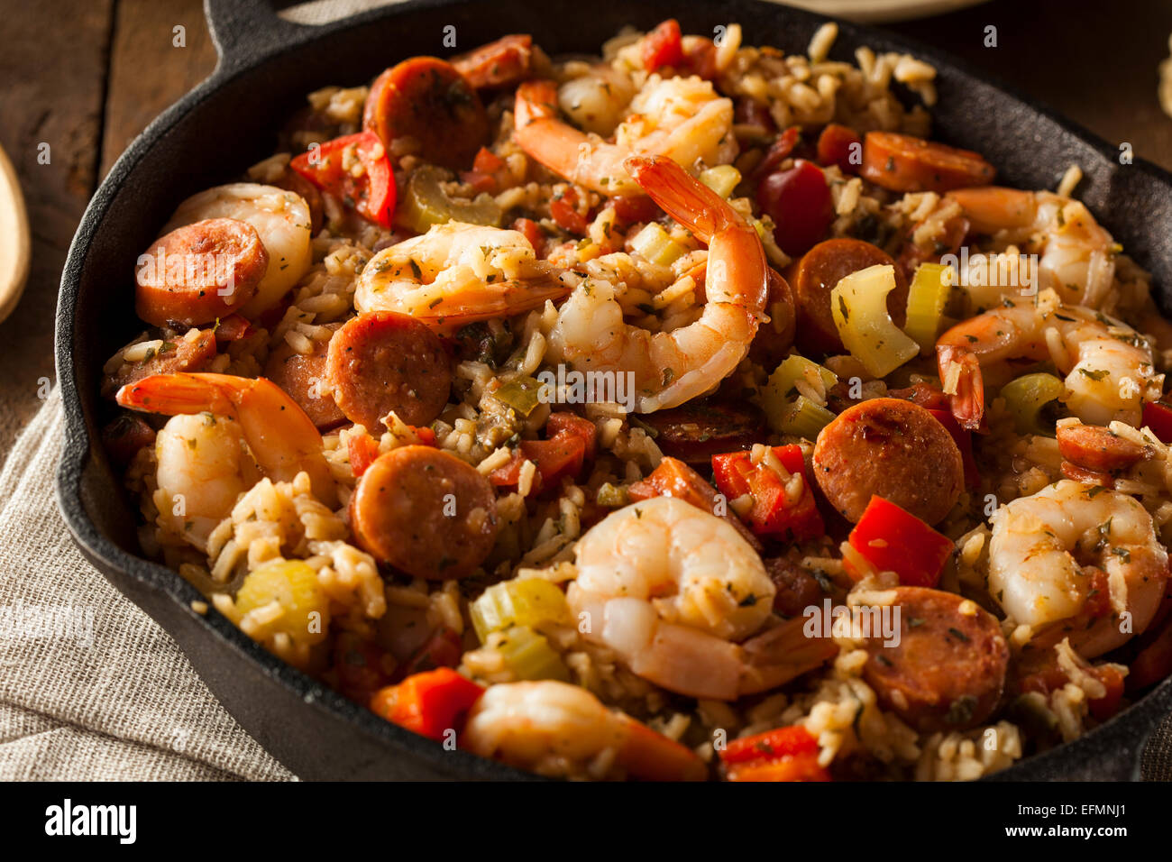 Spicy Homemade Cajun Jambalaya with Sausage and Shrimp Stock Photo Alamy