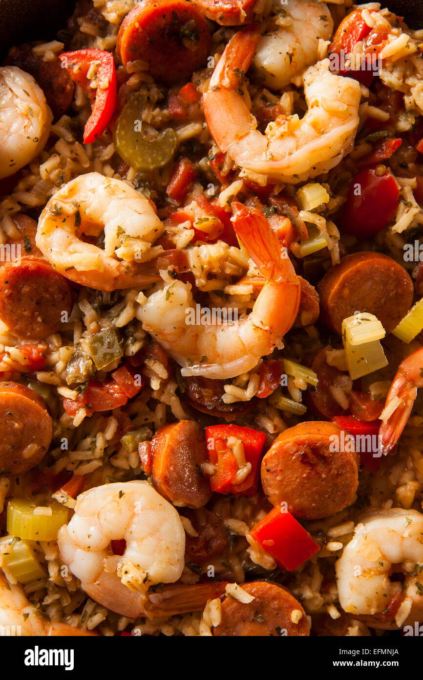Spicy Homemade Cajun Jambalaya with Sausage and Shrimp Stock Photo Alamy