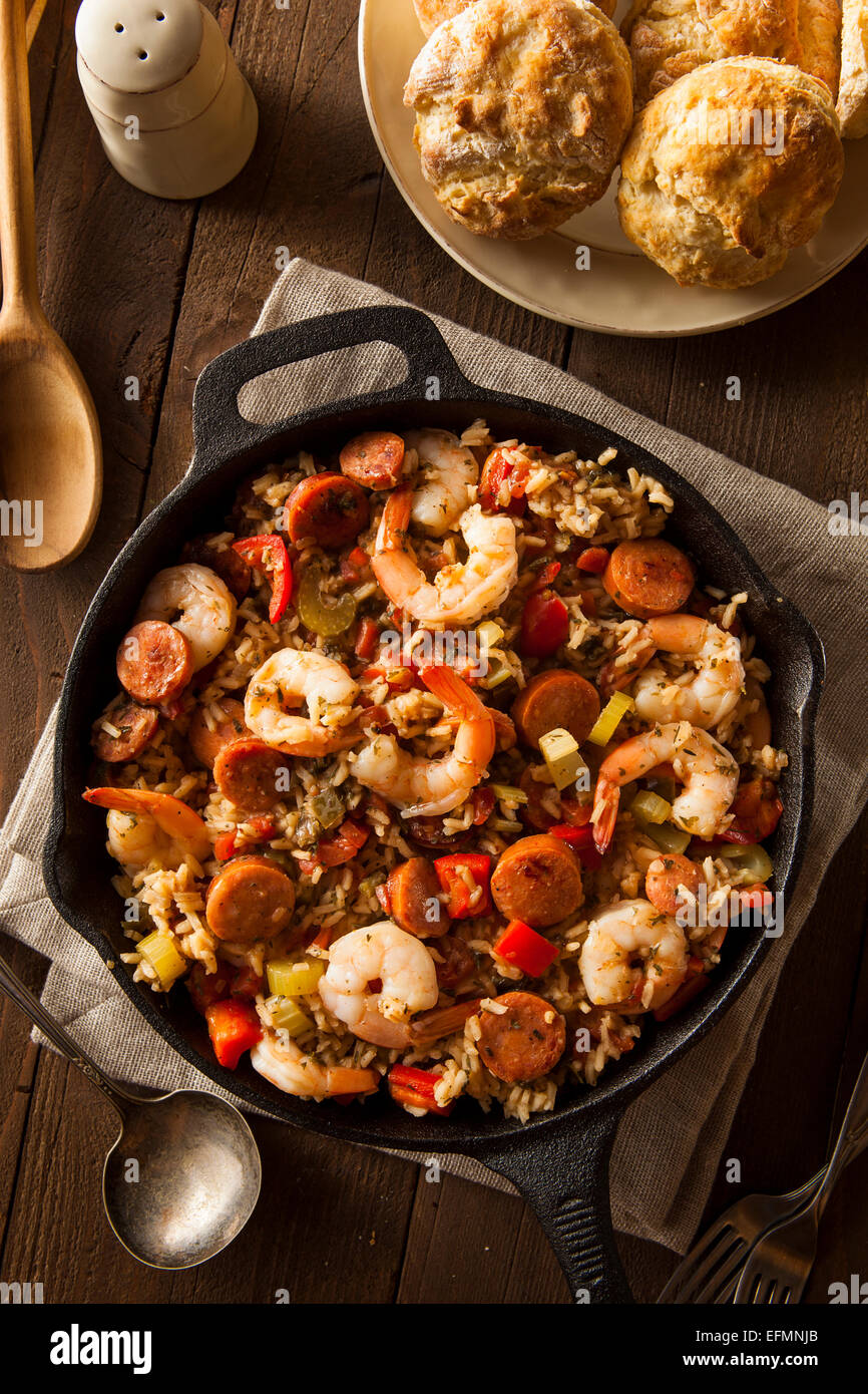 Spicy Homemade Cajun Jambalaya with Sausage and Shrimp Stock Photo Alamy