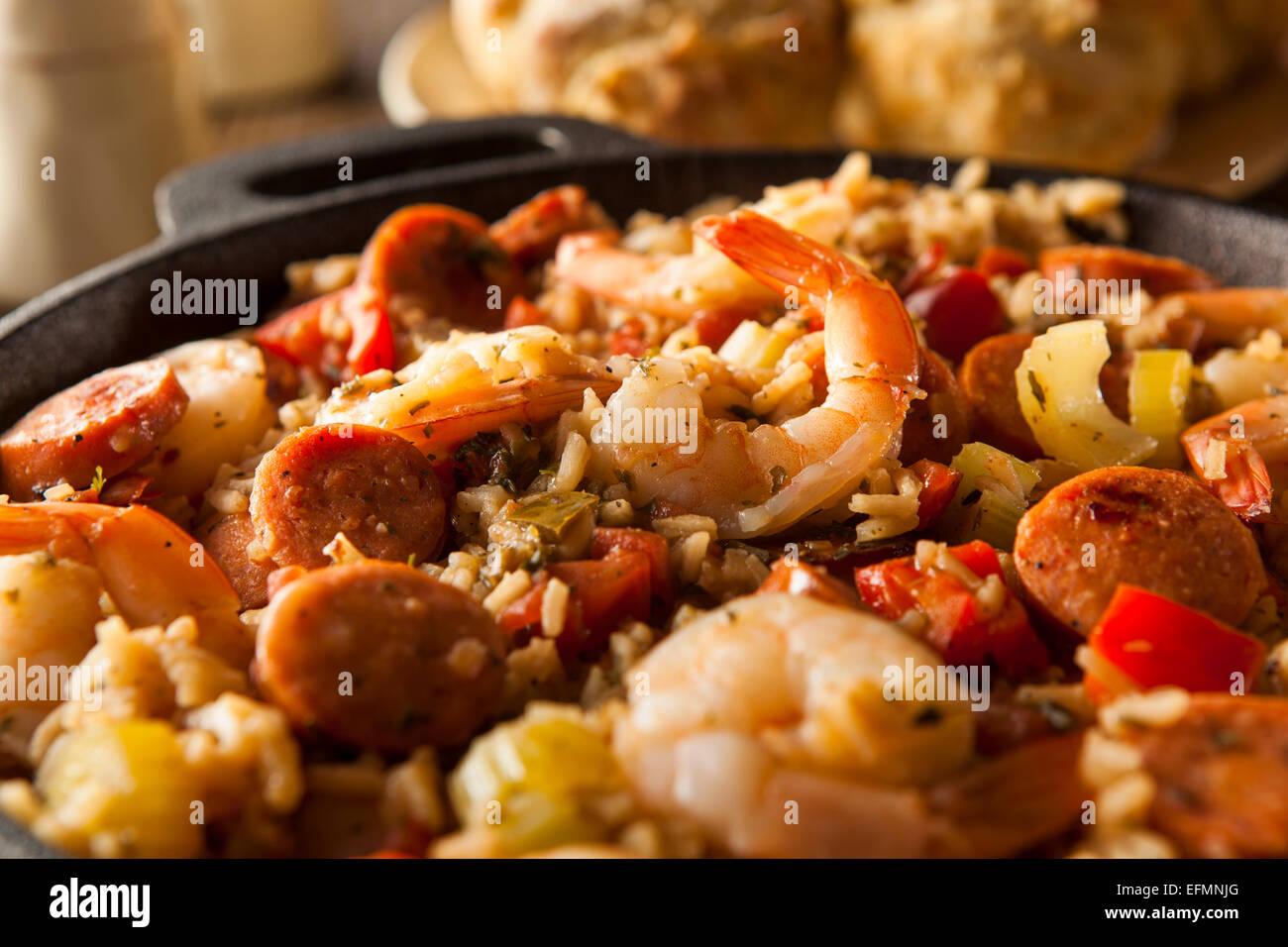 Spicy Homemade Cajun Jambalaya with Sausage and Shrimp Stock Photo Alamy