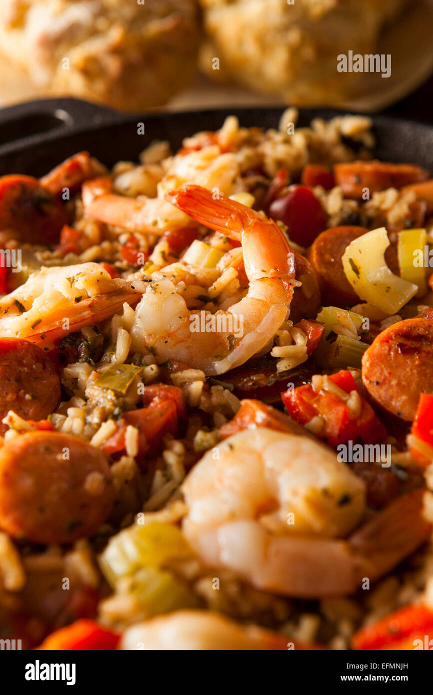Spicy Homemade Cajun Jambalaya with Sausage and Shrimp Stock Photo Alamy