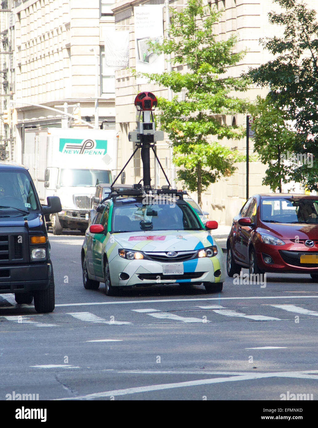 Caught on camera in Soho, Google's Street View car  photographing the streets to provided panoramic views of surrounding areas  Where: New York City, New York, United States When: 05 Aug 2014 Stock Photo