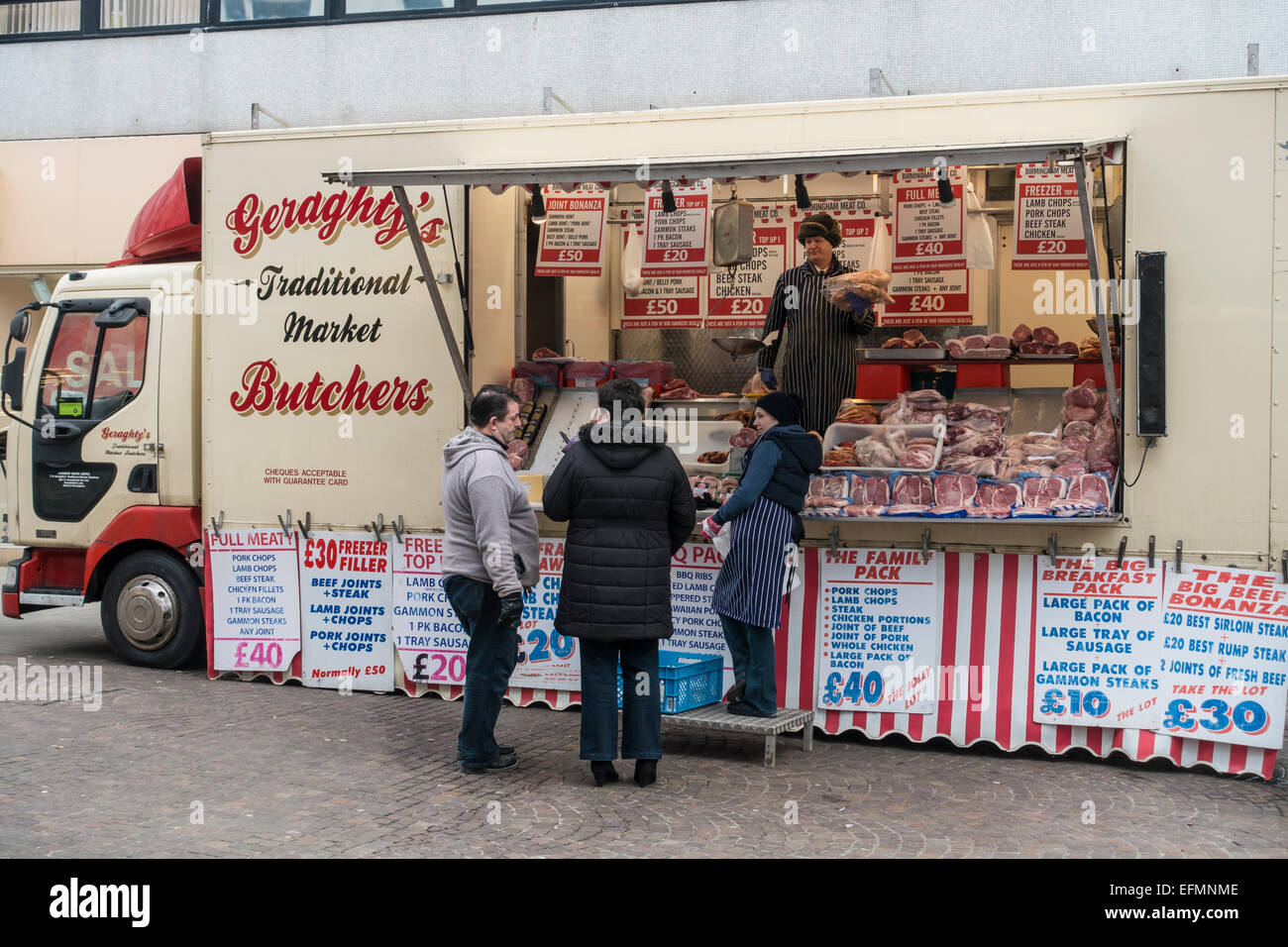 Mobile Market Trader Butcher Butchers Meat Lorry Stock Photo