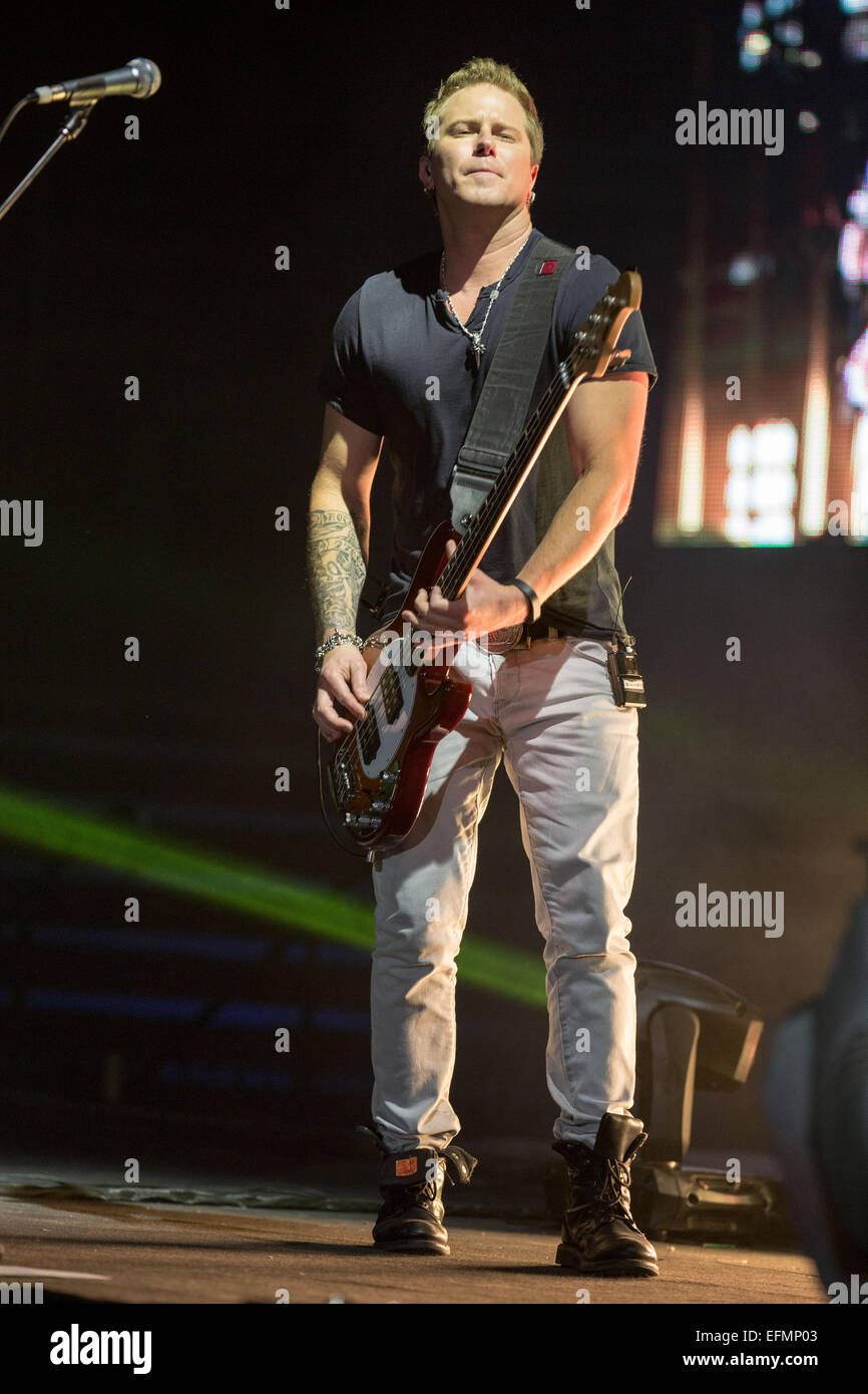 Dekalb, Illinois, USA. 4th Feb, 2015. Bassist BARRY KNOX of Parmalee performs onstage NIU Convocation Center in DeKalb, Illinois © Daniel DeSlover/ZUMA Wire/Alamy Live News Stock Photo