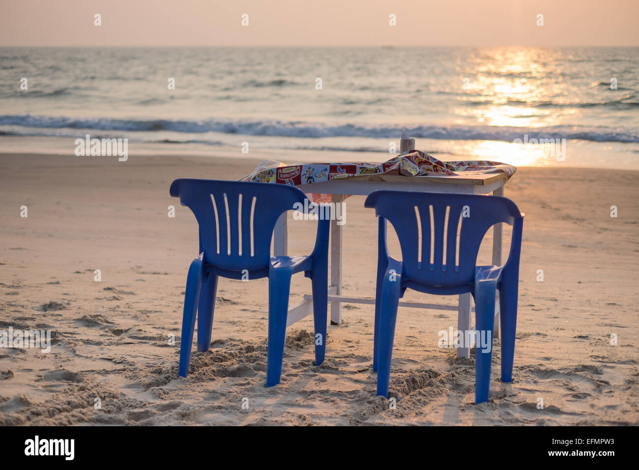 Sunset Dinner for Two, Majorda Beach, Goa, India Stock Photo