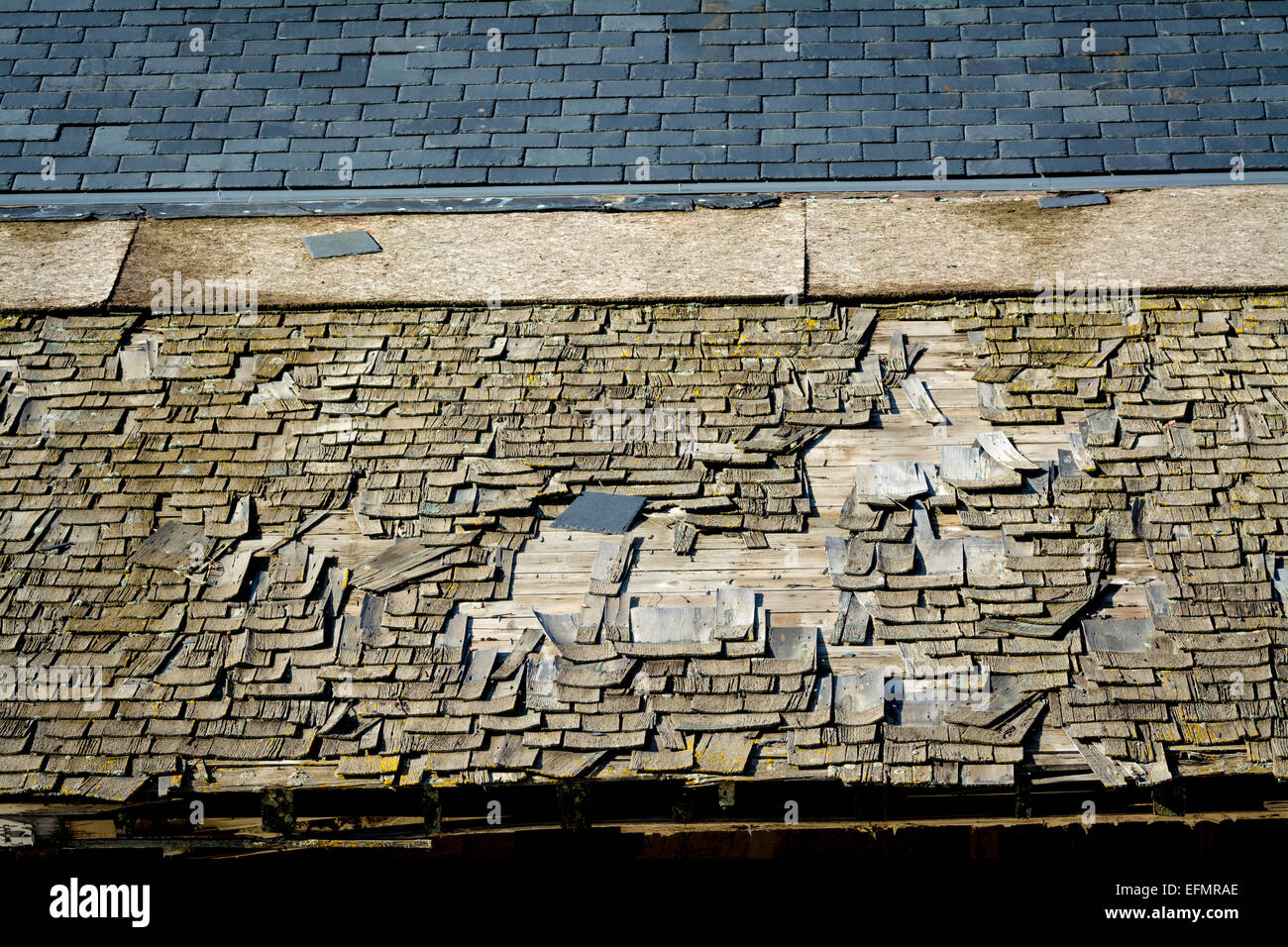 Broken Shingles on an old roof Stock Photo Alamy