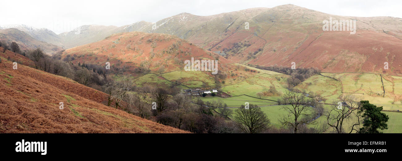 A mid-winter panoramic view of Troutbeck and some of the Lake District ...