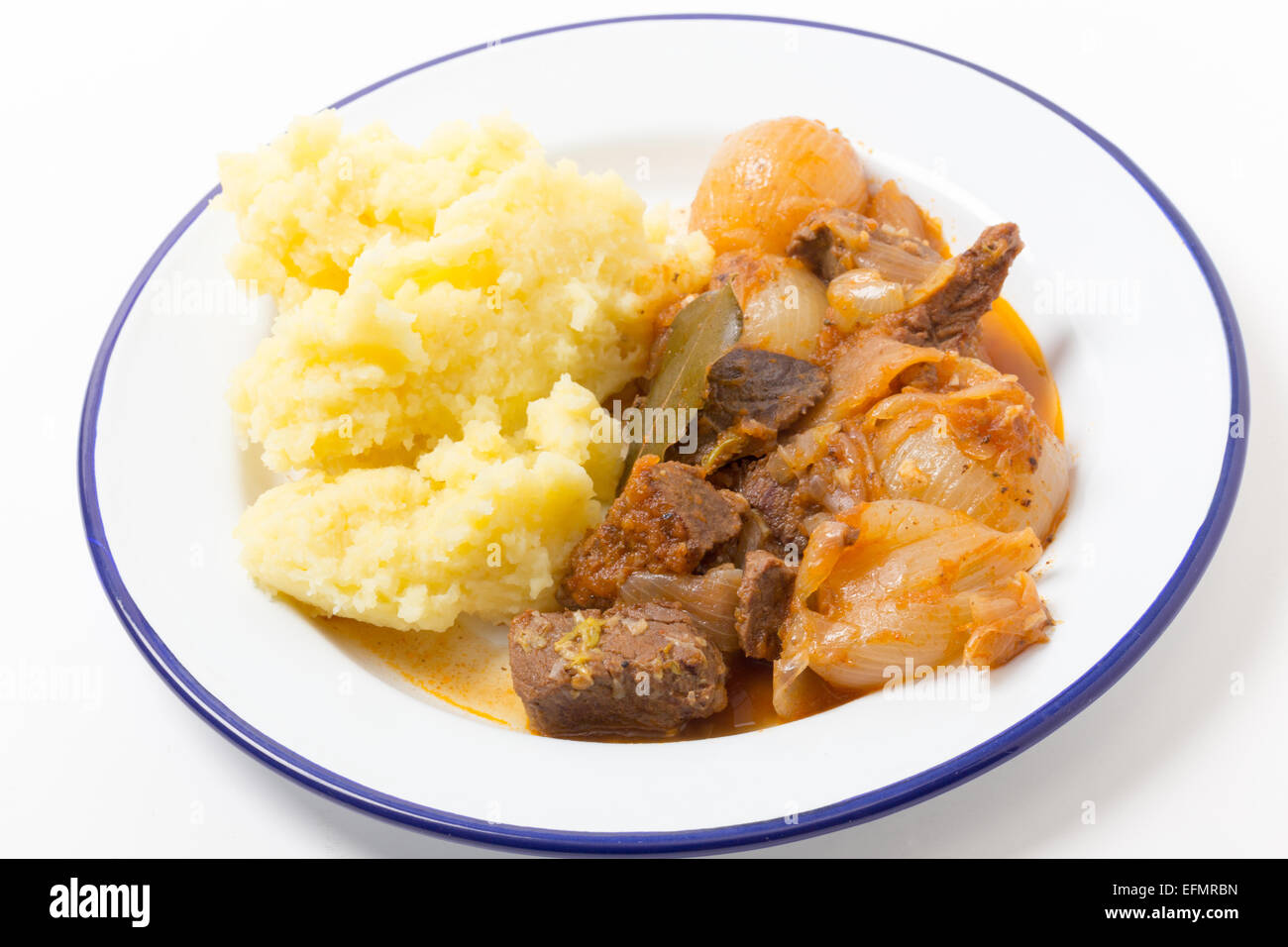 Greek traditional beef stifado, a meat and onion stew, served with