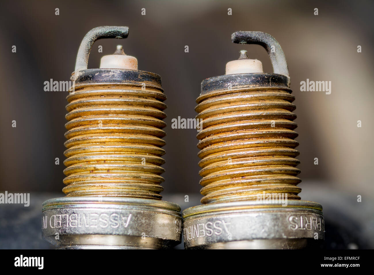 Two spark plugs with a little rust Stock Photo