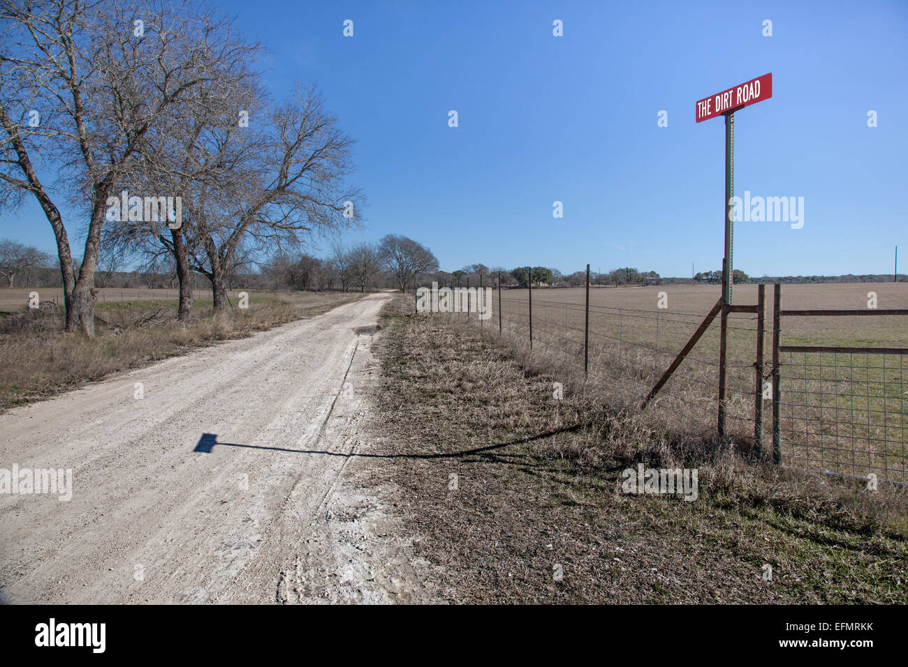 Dirt Road named, The Dirt Road, in the back roads of  Texas. Stock Photo