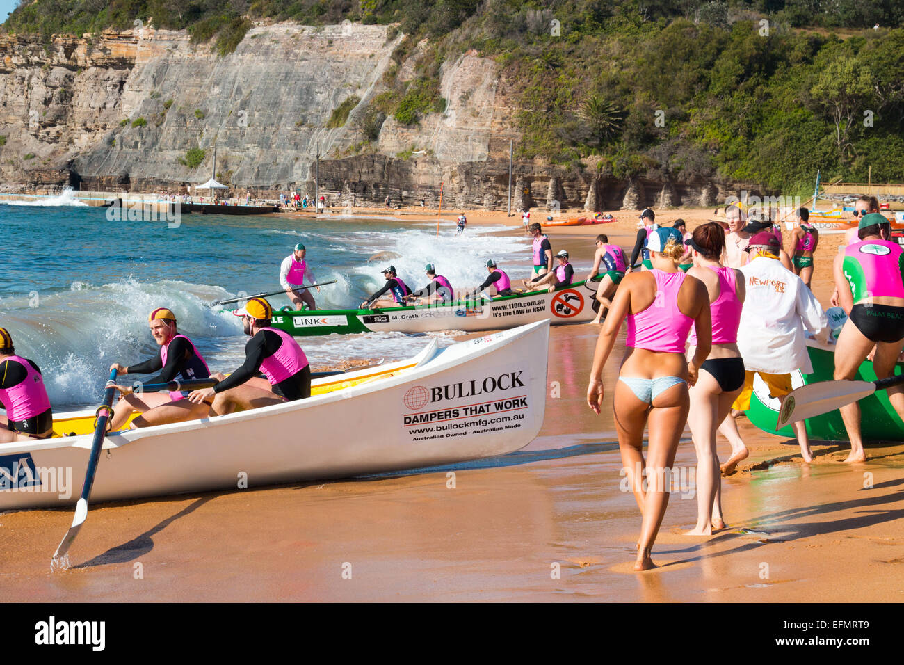 Traditional surfboat racing event on Sydney's bilgola beach,sydney