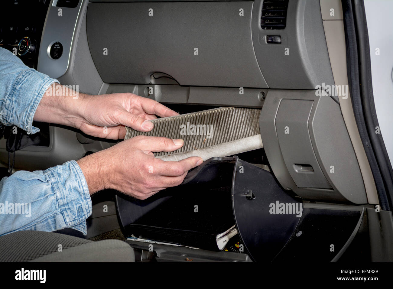 Truck cabin filter replacement Stock Photo Alamy