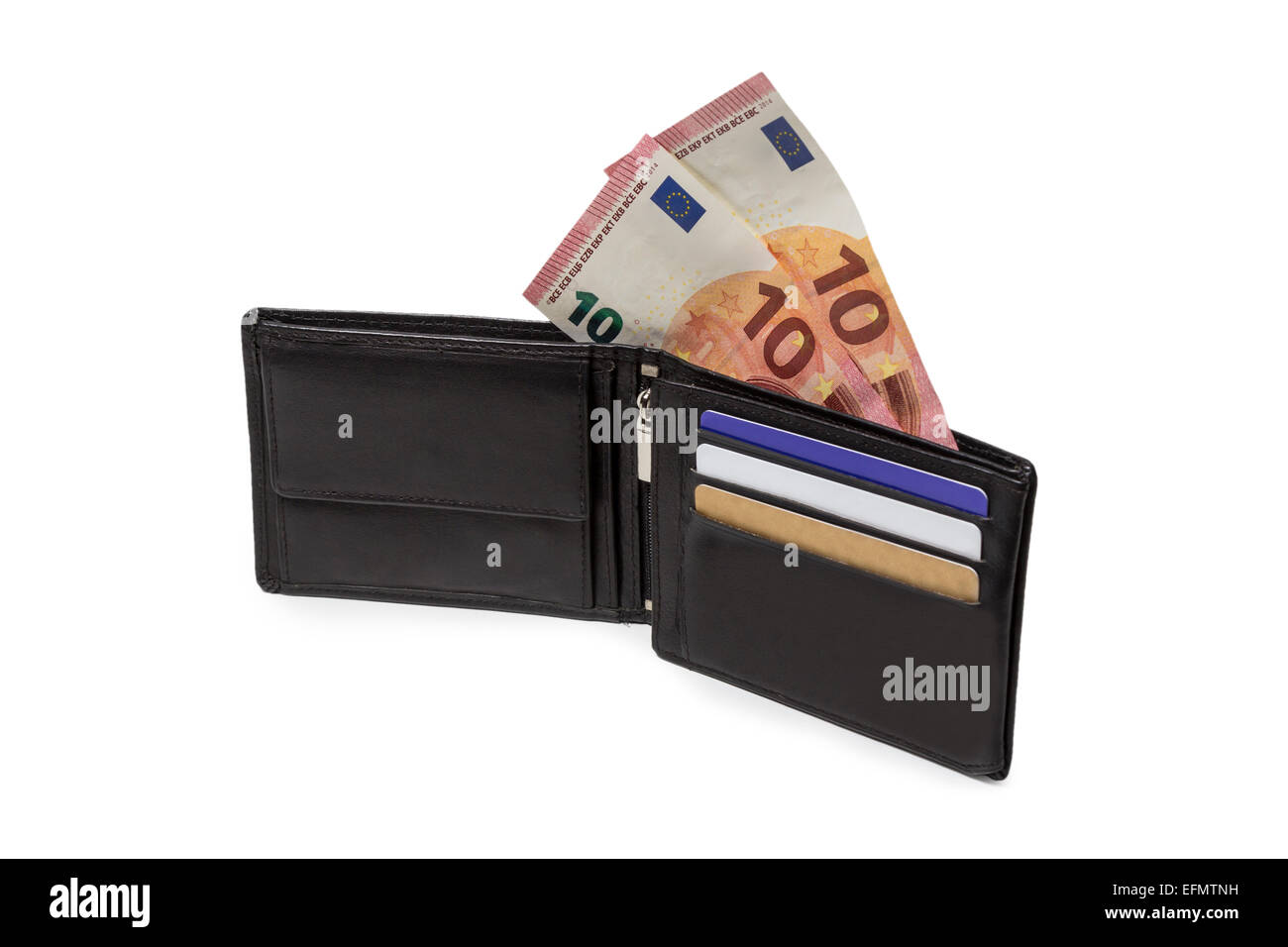 specificeren Verbonden barsten Black leather purse with credit cards and new 10 euro bills isolated on  white background Stock Photo - Alamy