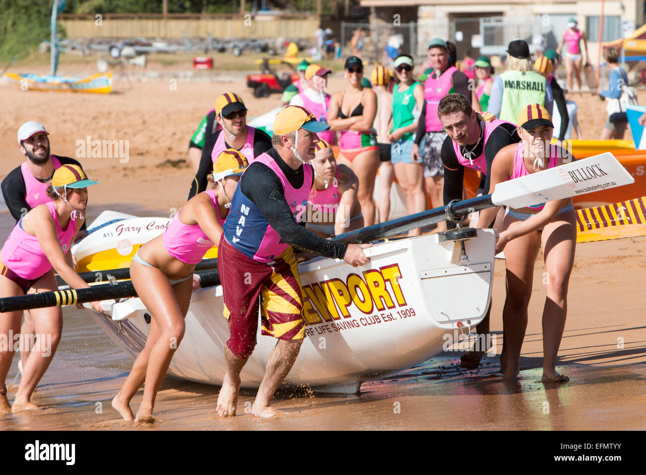 traditional surfboat racing event on sydney's bilgola beach,sydney,australia Stock Photo