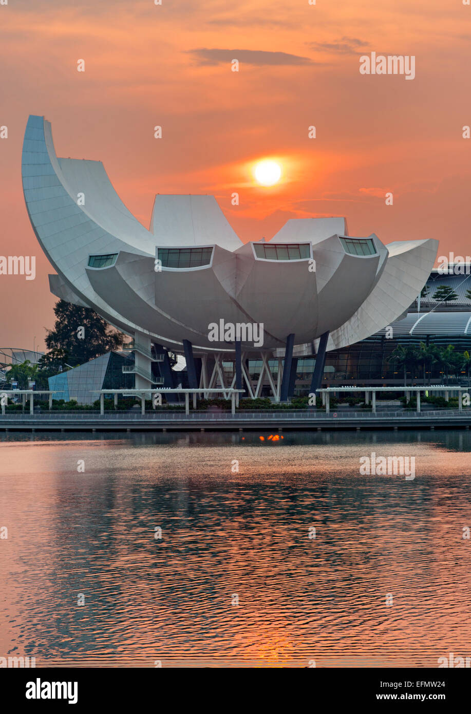 The Art Science Museum in Singapore at dawn. Stock Photo