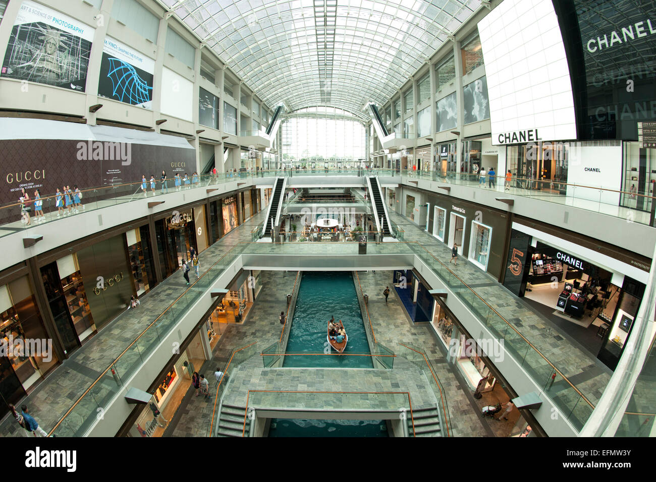Interior of The Shoppes, a shopping mall attached to the Marina Bay Sands Hotel in Singapore. Stock Photo