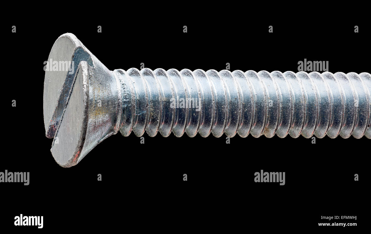 Close up of a screws head and threads Stock Photo