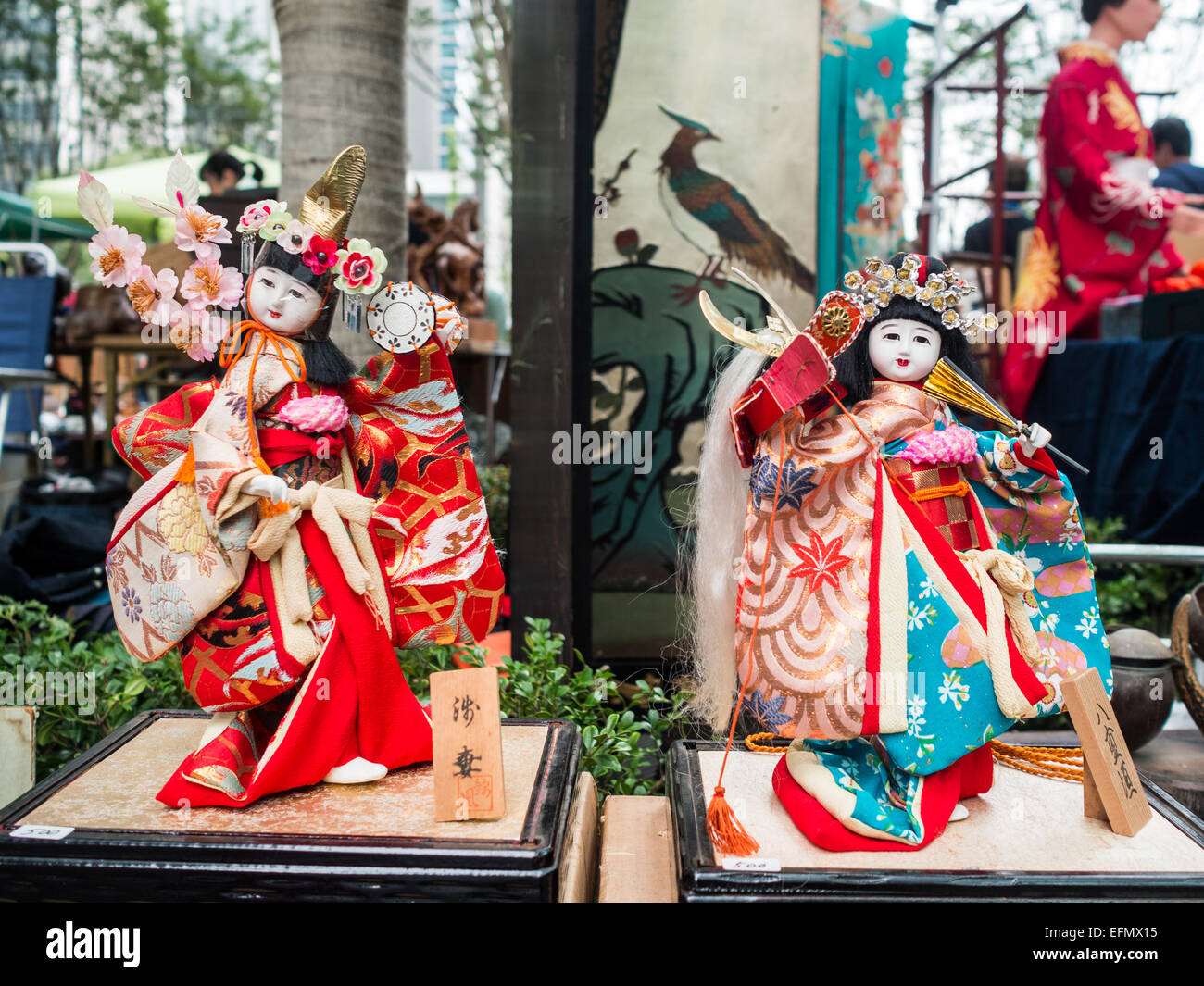 TRaditional Japanese dolls for sale in flea market Stock Photo