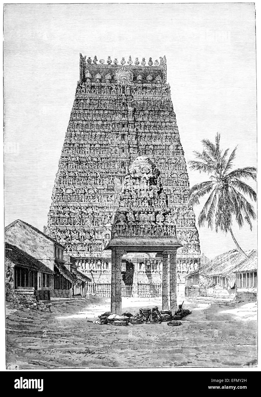 Victorian engraving of a gopuram at Kumbakonam, India Stock Photo Alamy