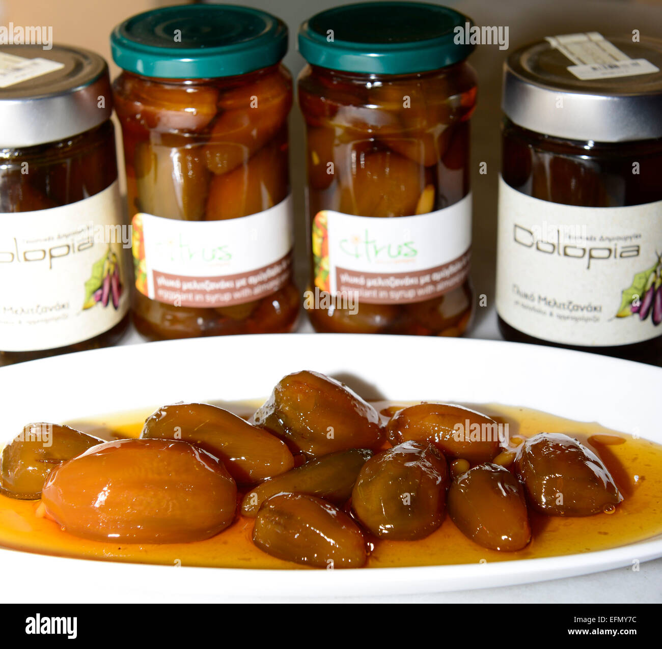 Pickled baby eggplants Stock Photo Alamy