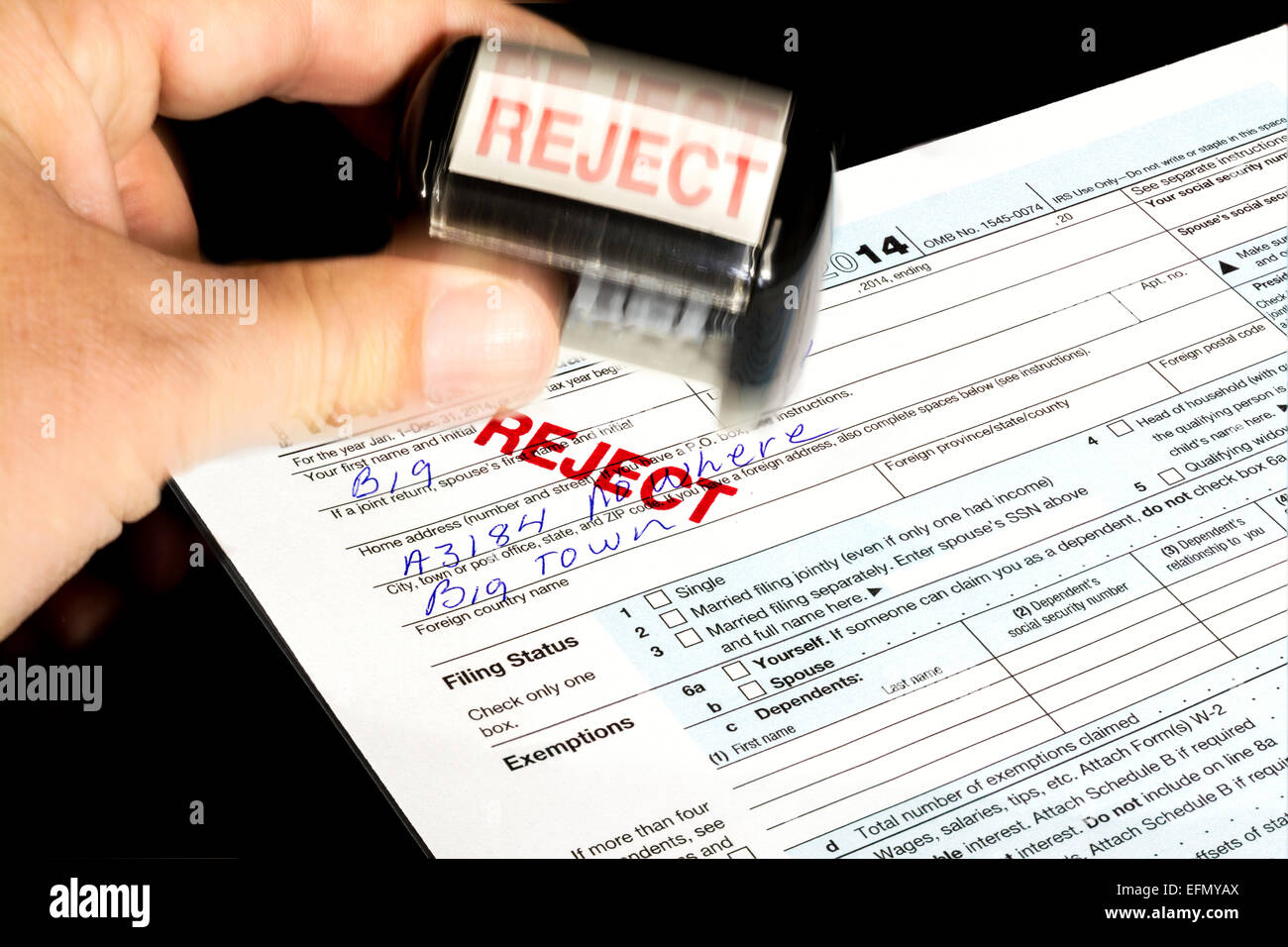 Tax form getting rejected with a stamp Stock Photo Alamy