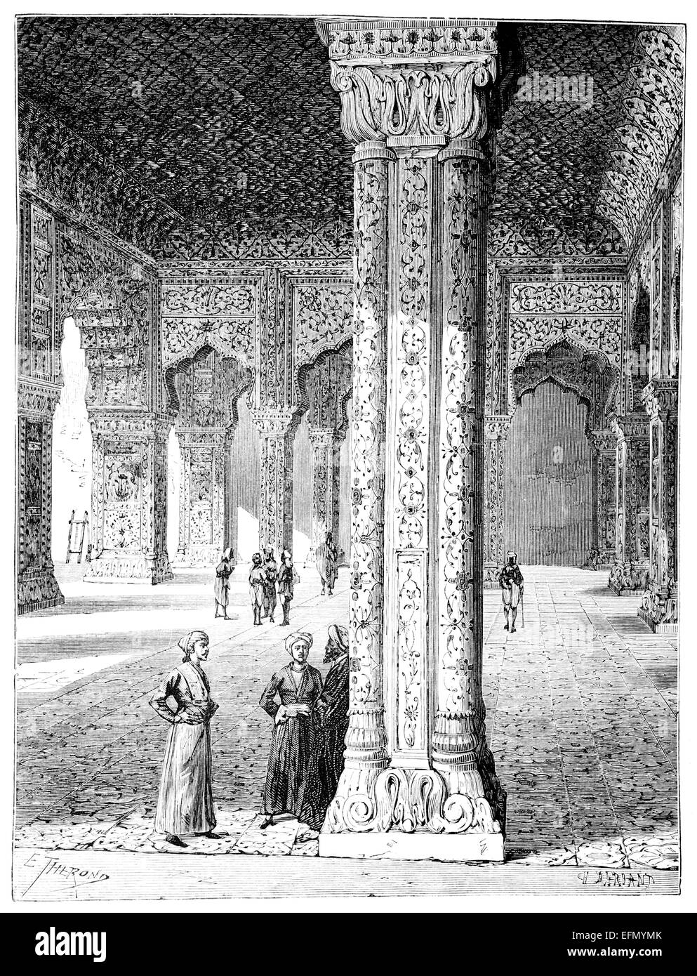 Victorian engraving of a  palace interior, Delhi, India Stock Photo