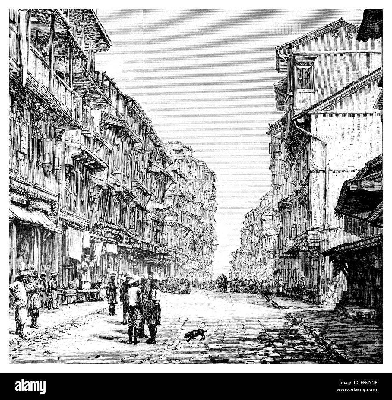 Victorian engraving of a  street scene in Mumbai, India. Digitally restored image from a mid-19th century Encyclopaedia. Stock Photo
