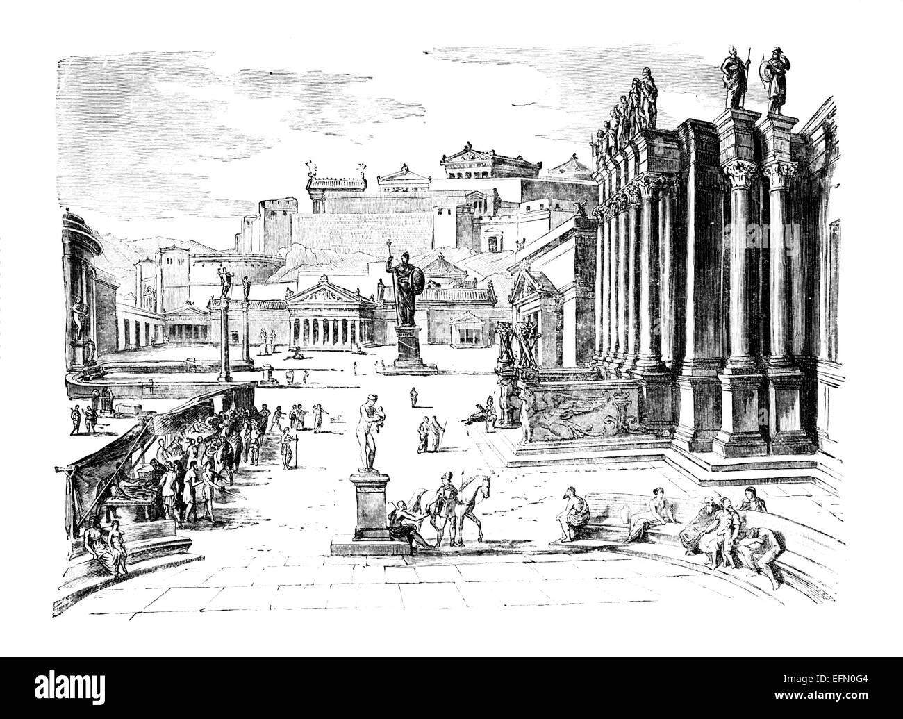 19th century Victorian engraving of an ancient view of the agora, Sparta, Greece Stock Photo