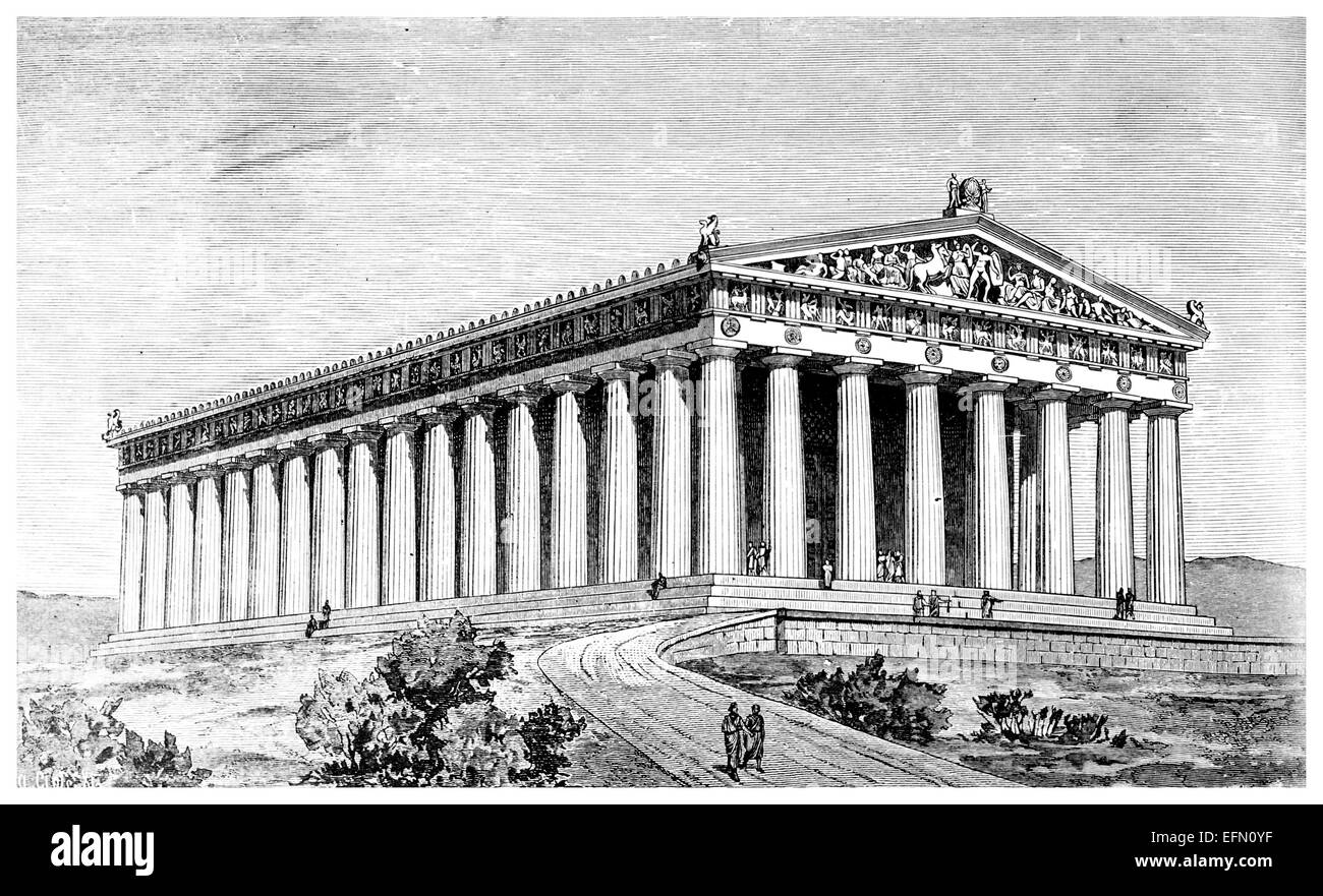 19th century Victorian engraving of an ancient view of the Parthenon, Athens, Greece Stock Photo