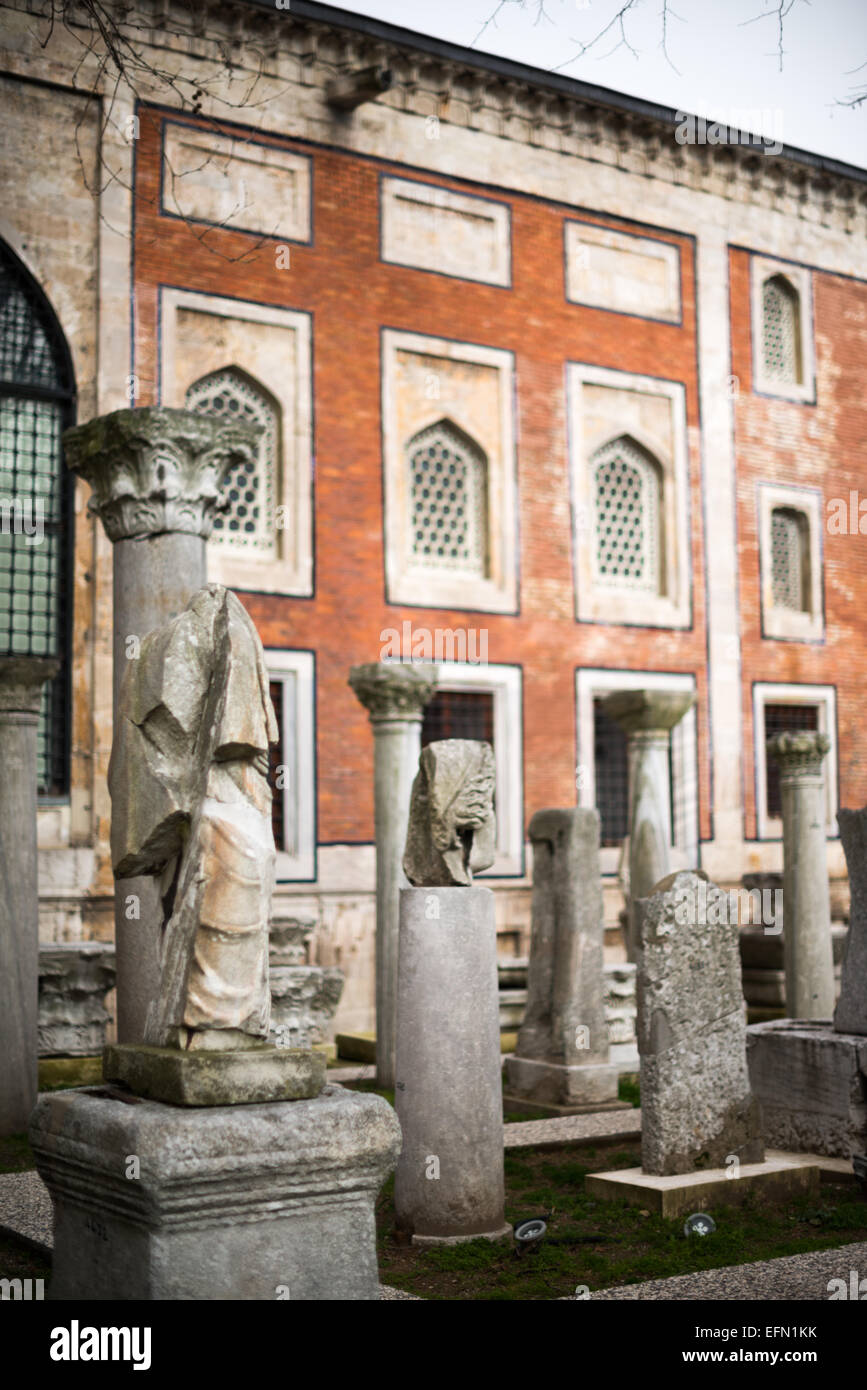 ISTANBUL, Turkey / Türkiye — Marble statues and columns standing in the ...