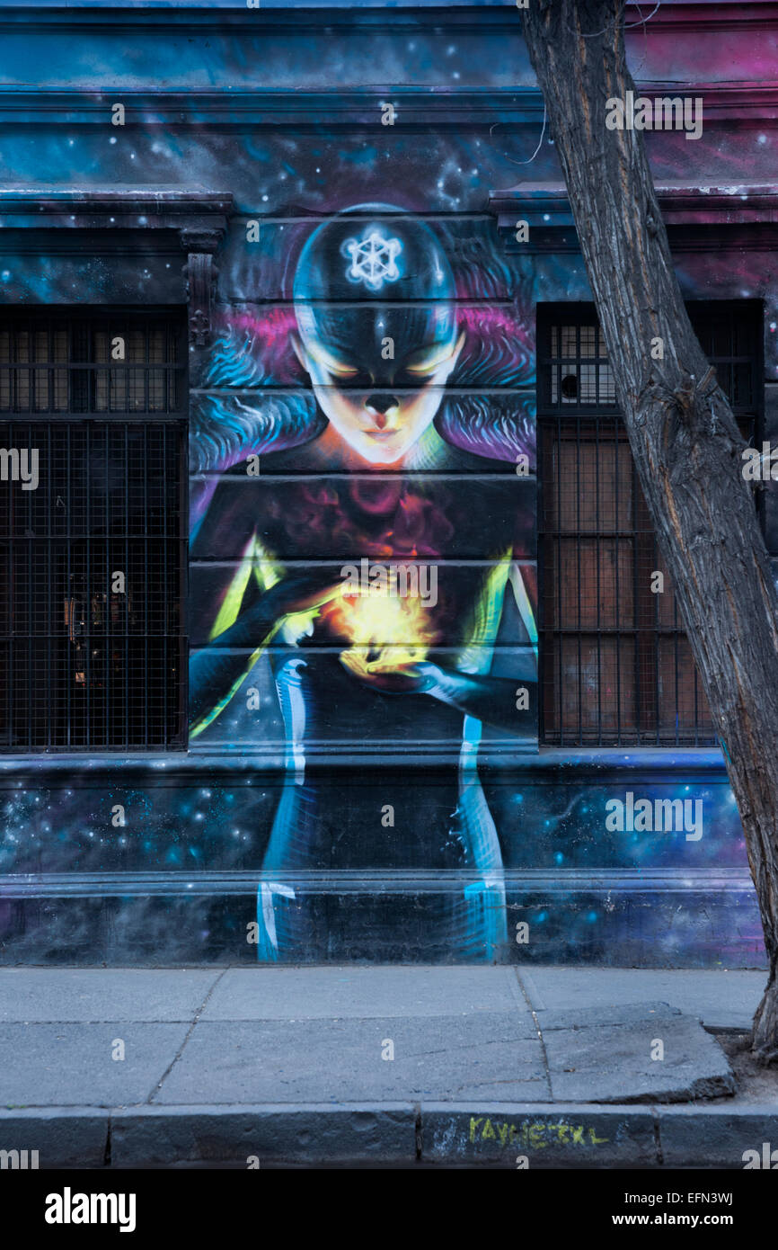 Street art in bohemian district Barrio Bellavista, Santiago, Chile, South America Stock Photo