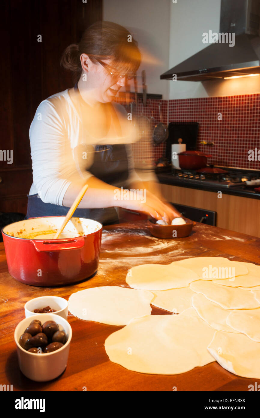 Preparing empanadas  de Pino, Cooking class, Bellavista district, Santiago, Chile, South America Stock Photo