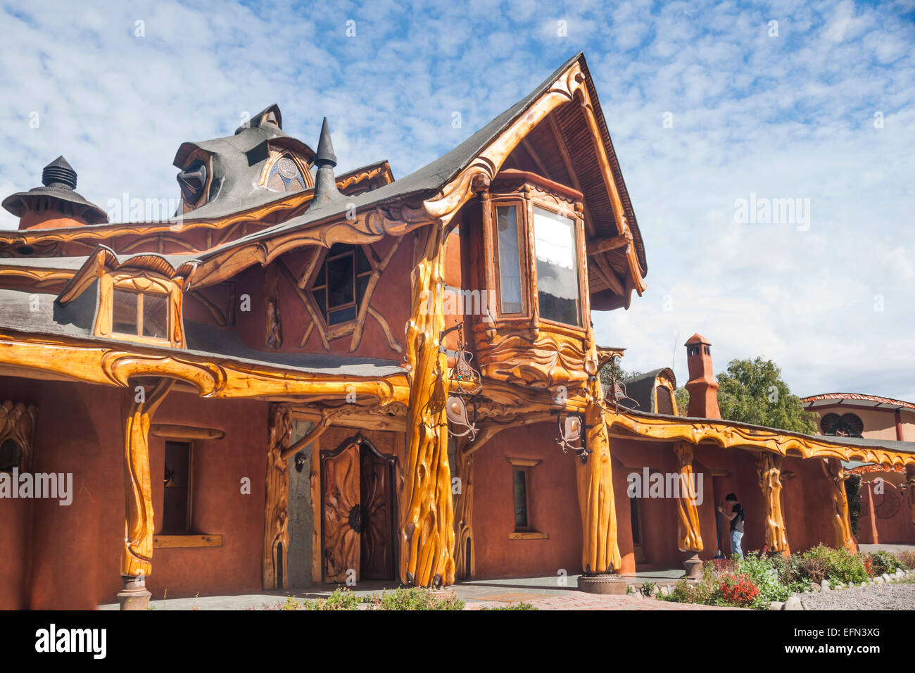 Hobbit-like restaurant Casa Bosque in Guayacan, Cajon del Maipo, Chile, South America Stock Photo