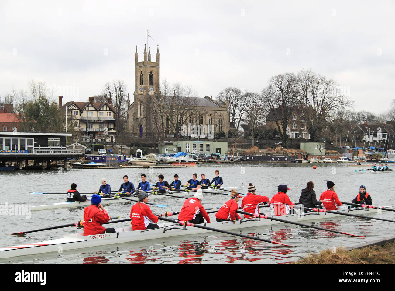 Kingston Rowing Club W.J15A.8+ (red) and Dulwich College J16A.8+ 2nd