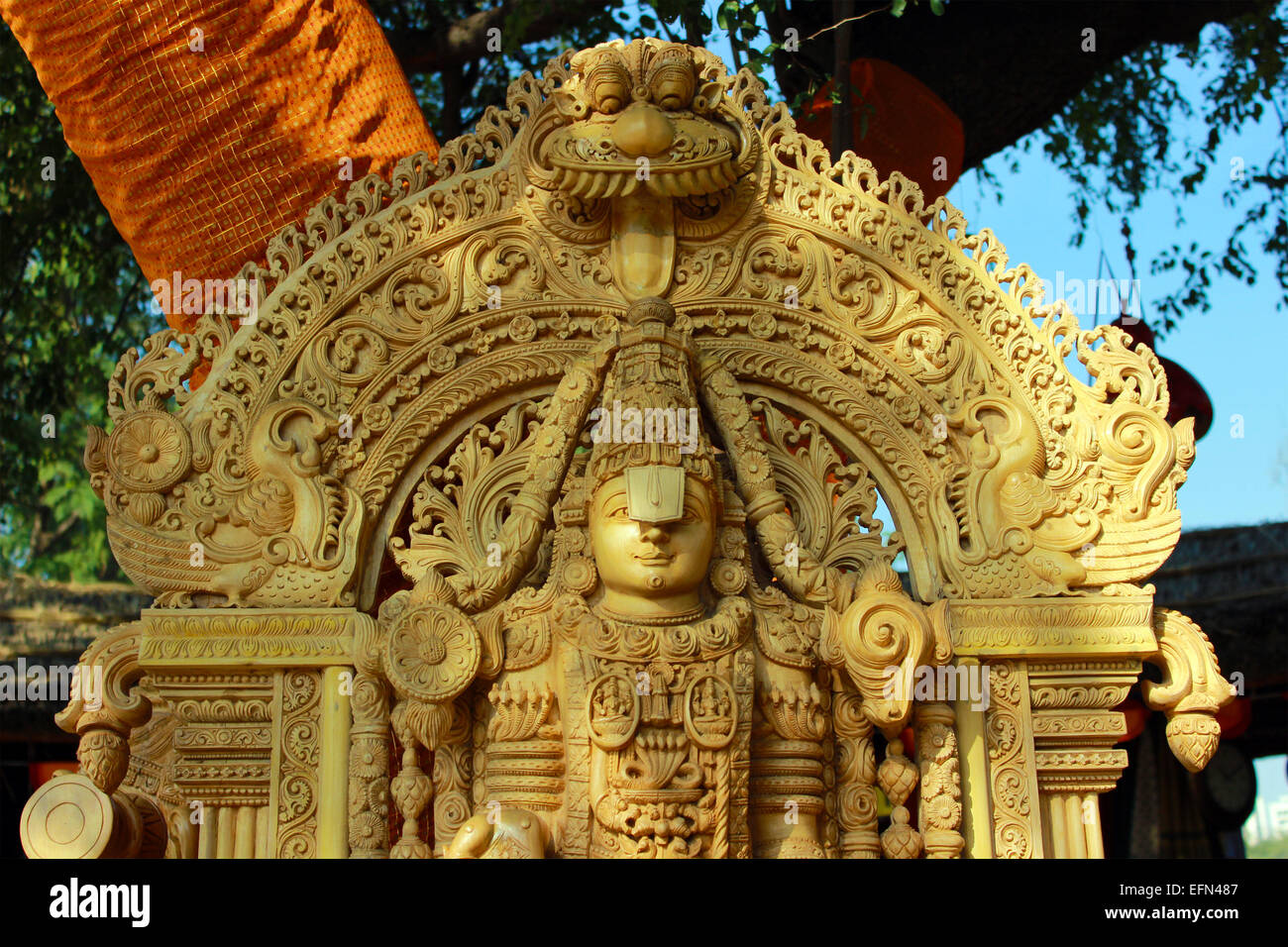 god, sri, vishnu, indian, goddess, lanka, hindu, lord, many, sculpture, carving, statue, east, wall, architecture, temple. wood Stock Photo