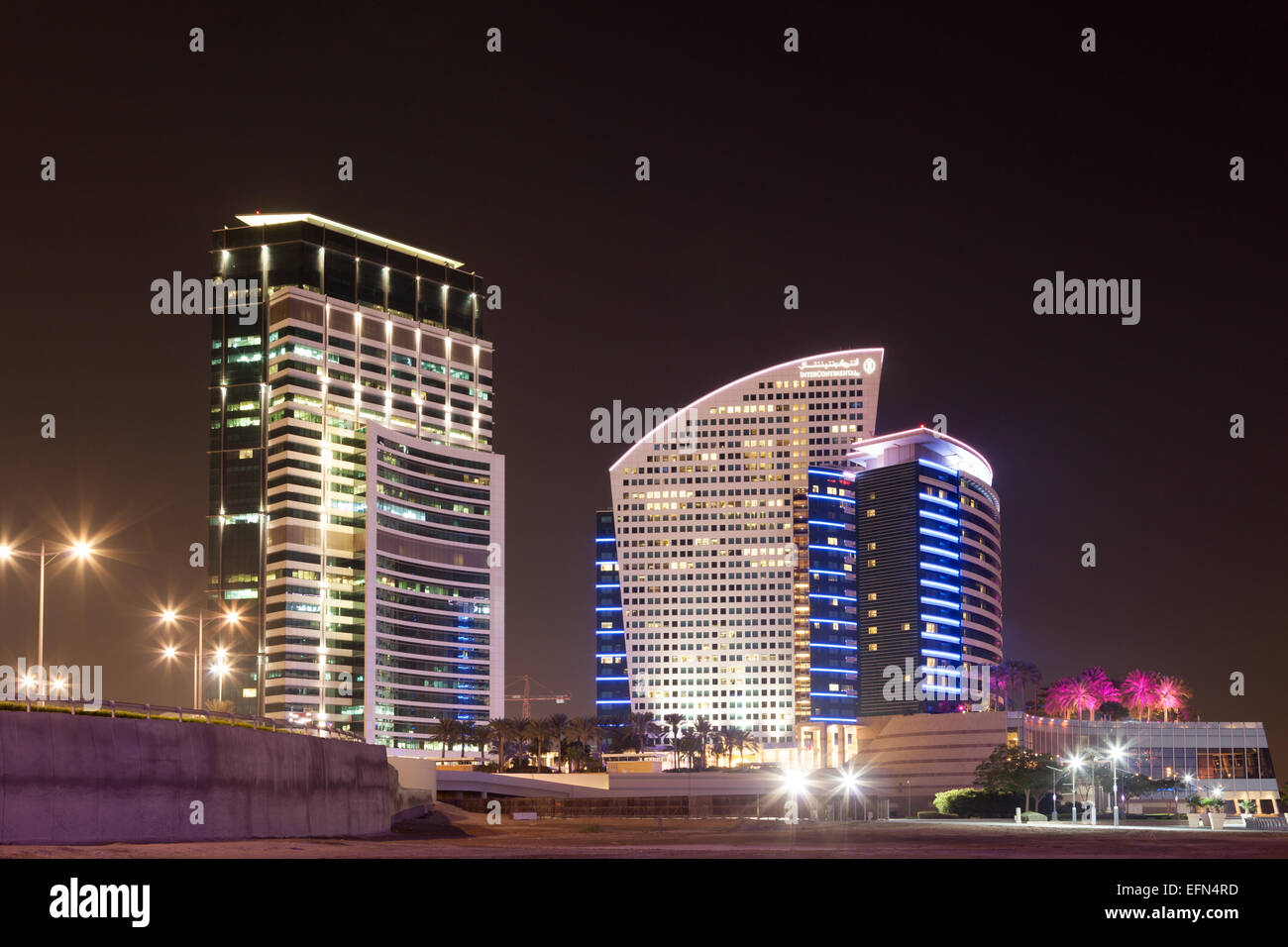 Intercontinental Hotel at night at Dubai Festival City. December 16, 2014 in Dubai, United Arab Emirates Stock Photo