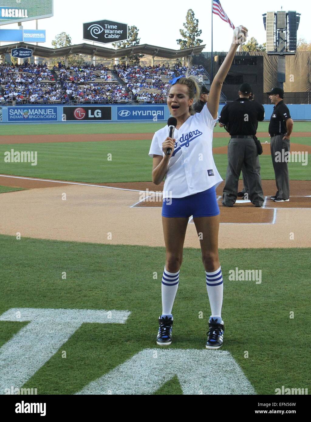 Celebrities watch the Los Angeles Dodgers v Los Angeles Angels baseball game  at Dodger Stadium. The Dodgers defeated the Angels by a final score of 5-4.  Featuring: Chrissy Teigen Where: Los Angeles
