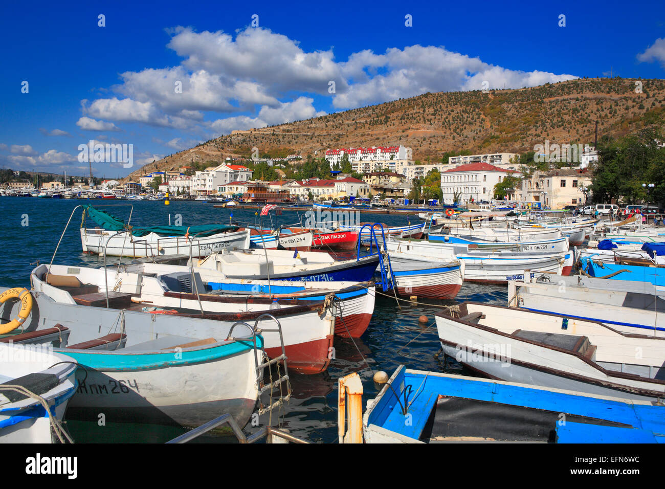 Boats in Balaklava bay, near Sevastopol, Crimea, Ukraine Stock Photo