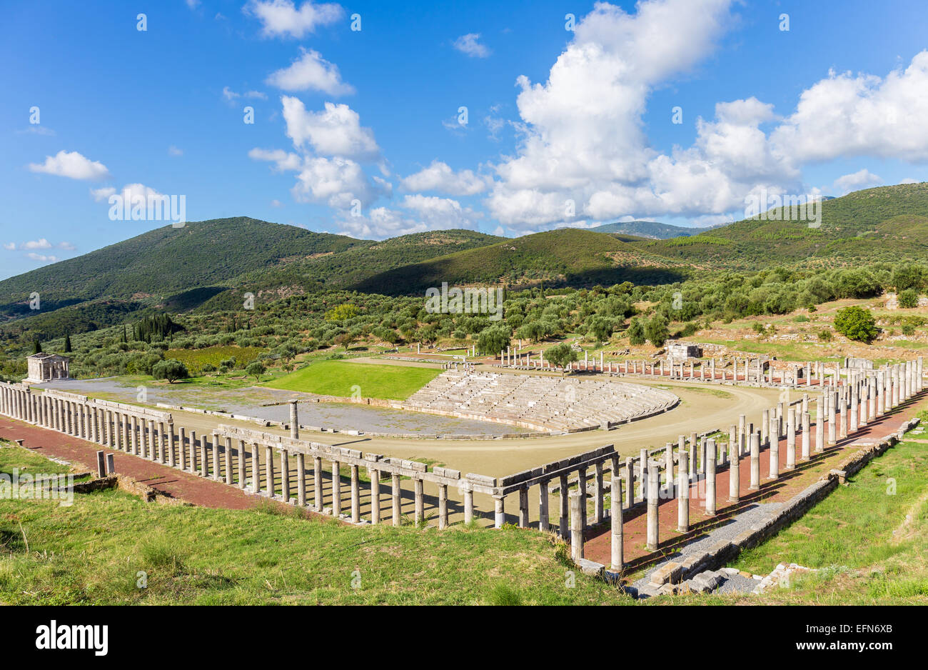 ruins of stadium and gymnasium in Ancient Messina Stock Photo